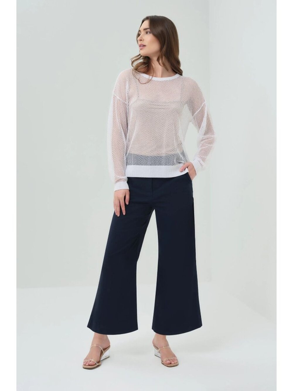 Anatomie Size XS Emma Crochet Open Knit Pullover Top White Crewneck Relaxed Fit